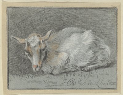 leżąca koza autorstwa Hendrik Willem Schweickhardt (signed by artist)