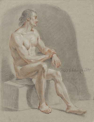 Nagi mężczyzna, siedzący, twarzą w prawo autorstwa Hendrik Willem Schweickhardt