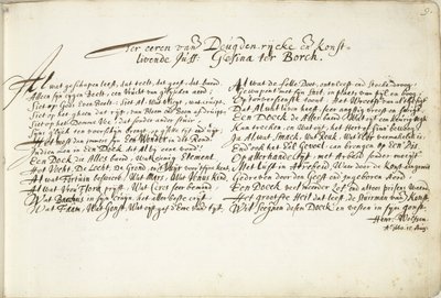 Hymn na cześć Gesiny ter Borch Na cześć den Deugden-rijcke i den Konstlivende Juff: Gesina ter Borch (tytuł na obiekcie) autorstwa Hendrik Wolfsen (signed by artist)