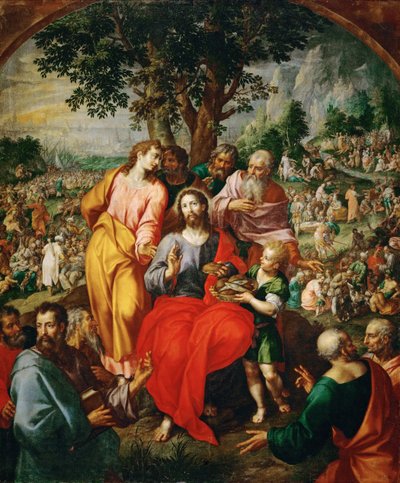 Cud pięciu chlebów i dwóch ryb (Rozmnożenie chleba) - Cud pięciu chlebów i dwóch ryb, Clerck, Hendrick, de (ok. 1560-1630). Olej na płótnie, ok. 1590. Format: 203x167 cm. Muzeum Historii Sztuki, Wiedeń autorstwa Hendrik de Clerck