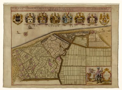 Mapa Hondsbossche Zeewering i wydm w Petten Dykgraaf i Hoogheemraetschap der Zeeweeringen od den Hondsbossche i Duynen do Petten (tytuł na obiekcie) autorstwa Hendrik de Leth
