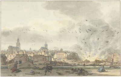 Eksplozja Kruithuis w Delft, 12 października 1654 autorstwa Hendrik de Winter (signed by artist)