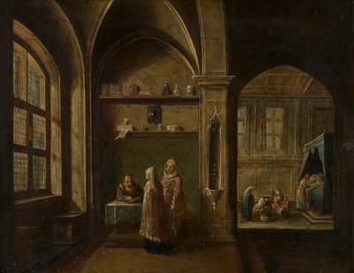 Renesansowe wnętrze z figurami : Narodziny św. Jana, ok. 1600-49 (olej na miedzi) autorstwa Hendrik the Younger Steenwyck