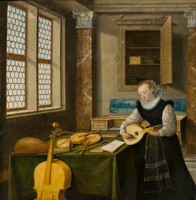 Dama grająca na lutni, ok. 1610 r. autorstwa Hendrik the Younger Steenwyck