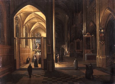 Wnętrze kościoła gotyckiego (olej na miedzi) autorstwa Hendrik the Younger Steenwyck