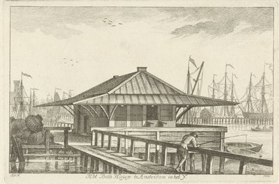 Bothuisje w Amsterdamie w IJ (tytuł na obiekcie) autorstwa Hendrik van Hilten