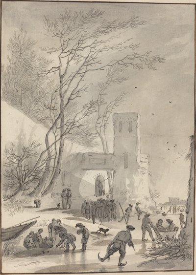 Łyżwiarze poza murami miasta autorstwa Hendrik van der Straaten