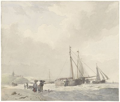 Widok na plażę w Scheveningen autorstwa Hendrikus van de Sande Bakhuyzen