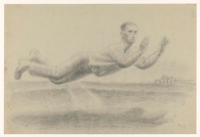 Autoportret z uniesionymi rękami unoszącymi się w krajobrazie autorstwa Henk Henriët (signed by artist)