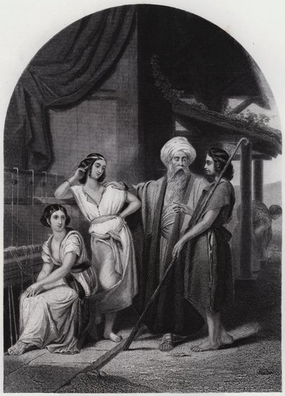 Jakub w domu Labana (rycina) autorstwa Henri Frederic (after) Schopin