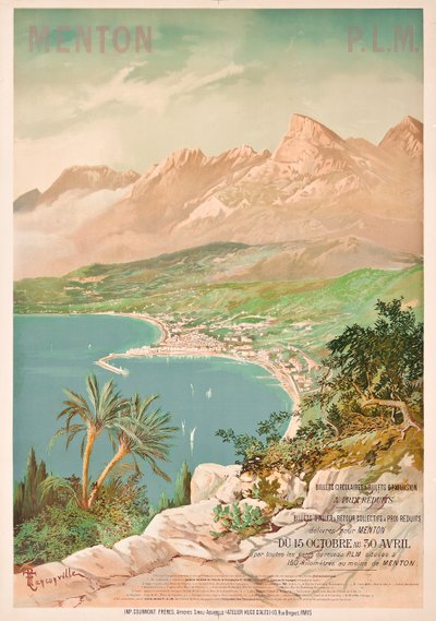 Plakat reklamujący Menton, Francja (kolor lito) autorstwa Henri Garnier Tanconville