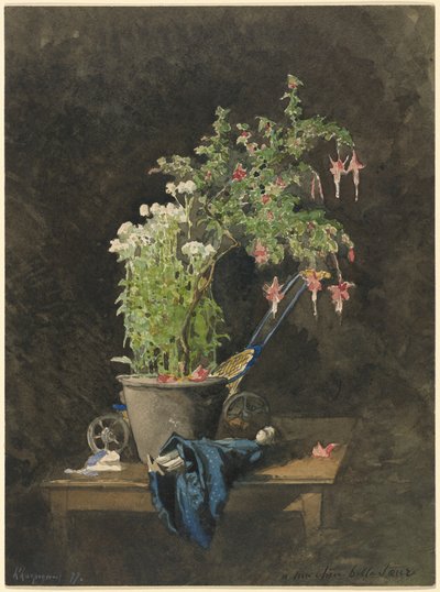 Fuksja w doniczce z dziecięcymi zabawkami autorstwa Henri-Joseph Harpignies