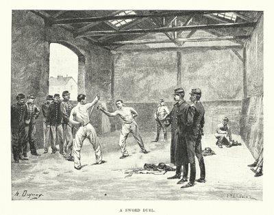Pojedynek na miecze (grawerunek) autorstwa Henri-Louis Dupray