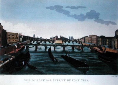 Pont des Arts i Pont Neuf, c.1815-20 (kolor grawerowany) autorstwa Henri (after) Courvoisier Voisin