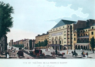 Teatr de la Porte Saint-Martin. c.1815-20 (kolor grawerowany) autorstwa Henri (after) Courvoisier Voisin