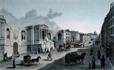 Widok fontanny na Rue de Grenelle, Faubourg St. Germain, wyryty przez Grimberghena, ok. 1815-20 (rycina kolorowana) autorstwa Henri (after) Courvoisier Voisin