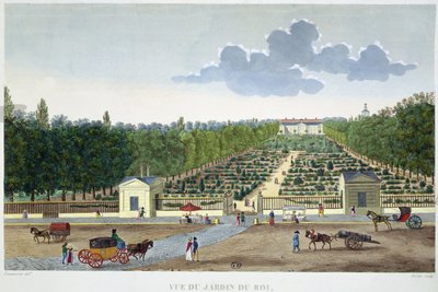 Widok na Jardin du Roi w Paryżu z mostu Austerlitz, sztychowany przez Claude