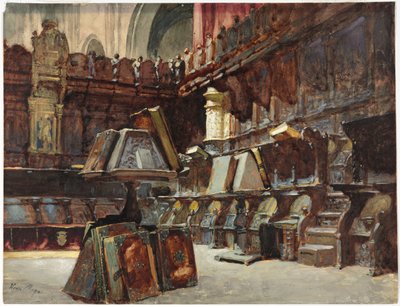 Stalle chóru w hiszpańskiej katedrze, ok. 1868 (akwarela i gwasz ze śladami grafitu na kremowym papierze) autorstwa Henri Alexandre Georges Regnault