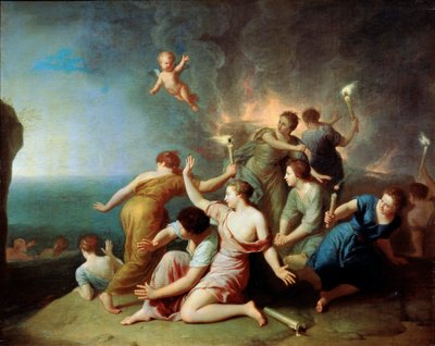 „Nimfy palące statek Telemacha”, 1746 autorstwa Henri Antoine de Favannes