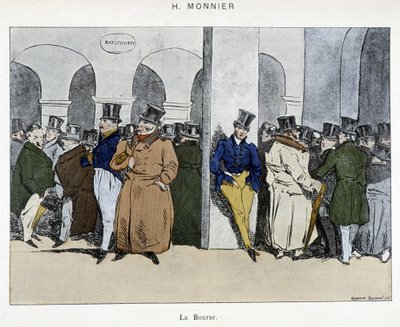 Biznesmeni z paryskiej giełdy - rysunek Henri Monniera, początek XIX w. autorstwa Henri Bonaventure Monnier