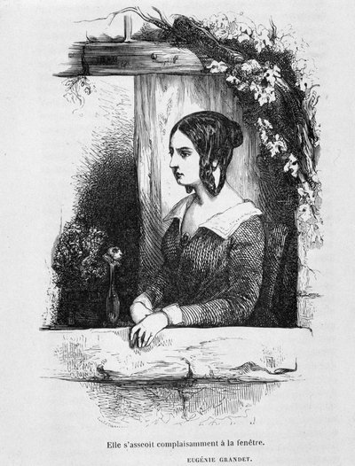 Eugénie Grandet przy swoim oknie - w „Eugénie Grandet” Balzaca, il. Henri Monnier, wydanie oryginalne z 1843 r. autorstwa Henri Bonaventure Monnier