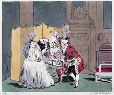 Toaleta (scena fryzjerska) w XVIII wieku - w „Dawniej i dziś” Henri Monniera, wyd. Delpech, Paryż autorstwa Henri Bonaventure Monnier