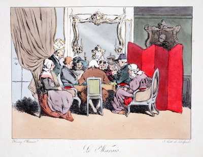 Le Marais, ilustracja z „Six Quartiers de Paris” Henri Monniera, litografia F.S. Delpech, wyd. Paryż, ok.1828 (ręcznie kolorowana lito) autorstwa Henri Bonaventure Monnier