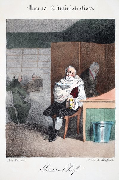 Sous-chef, ilustracja z „Mores Administratives, Dessinées według natury” Henri Monniera, litografia Delpech, wyd. Paryż, ok.1828 (ręcznie kolorowana lito) autorstwa Henri Bonaventure Monnier