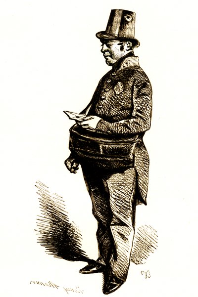 Listonosz z listem w ręku (grawerunek autorstwa Henri Bonaventure Monnier