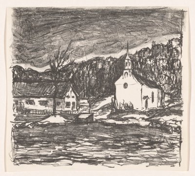 Pagórkowaty krajobraz z kościołem Starnberger See (tytuł oryginalny) autorstwa Henri Braakensiek (signed by artist)