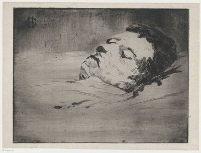 Portret nieznanego mężczyzny na łożu śmierci autorstwa Henri Charles Guérard (signed by artist)