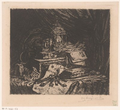 Martwa natura z kluczami i latarnią autorstwa Henri Charles Guérard (signed by artist)
