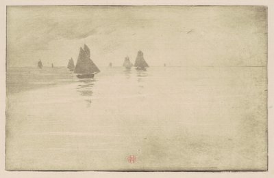 Łodzie w porannej mgle autorstwa Henri Charles Guérard