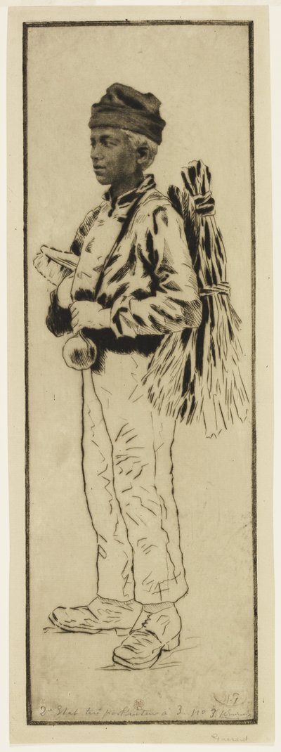 Le ramoneur (Kominiarz), ok. 1890 (akwaforta i sucha igła) autorstwa Henri Charles Guérard