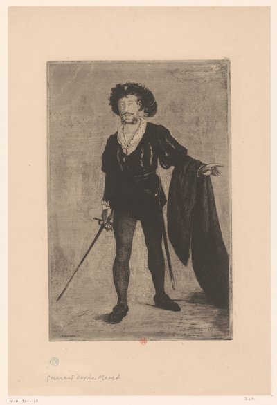 Portret Jean-Baptiste Faure w roli Hamleta autorstwa Henri Charles Guérard