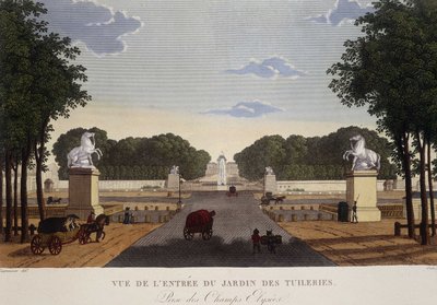 Wejście do Ogrodu Tuileries widok na Pola Elizejskie, ok. 1820 - w "Vues de Paris" Courvoisier autorstwa Henri Courvoisier Voisin