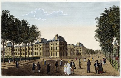 Ogród i Palais du Luxembourg widziane z tarasu małego Luksemburga. Grawerowanie przez Courvoisier autorstwa Henri Courvoisier-Voisin