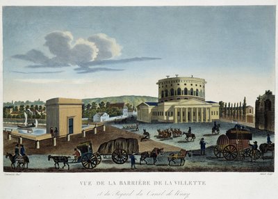Barriere de la Villette, około 1820 r. - w „”Widokach Paryża”” Courvoisiera autorstwa Henri Courvoisier Voisin