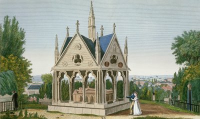 Grób Heloise i Abelard na cmentarzu Pere Lachaise, 1815-20 (kolorowe grawerowanie) autorstwa Henri Courvoisier Voisin