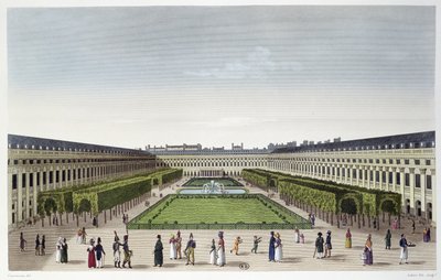 Widok ogrodów Palais Royal, widziany z Galeries de Bois, rytowany przez Auberta Filsa, ok. 1815-20 autorstwa Henri Courvoisier Voisin