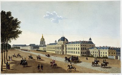 Widok Szkoły Wojskowej od strony Champs de Mars, ok. 1820 r. - w „Vues de Paris” autorstwa Courvoisiera autorstwa Henri Courvoisier Voisin