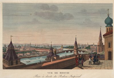 Widok Moskwy z balkonu Pałacu Cesarskiego, Rosja "" (Widok Moskwy z balkonu Pałacu Cesarskiego) Grawer Henri Courvoisier-Voisin (1757-1830) - 1812 Wymiary 40,7x55,6 cm Kolekcja prywatna autorstwa Henri Courvoisier Voisin