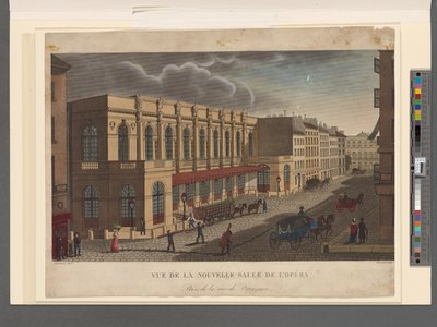 Widok nowej sali Opery z rue de Provence, rytowany przez Rousseau, ok.1821 autorstwa Henri Courvoisier Voisin