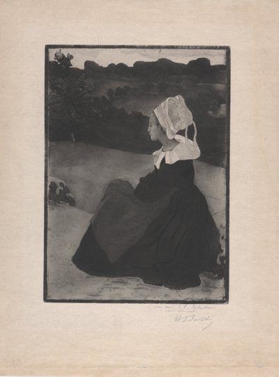 Bretonne assise (Сидящая бретонка) c.1893 (травление на мягком грунте и акватинта) полировка autorstwa Henri Delavallee