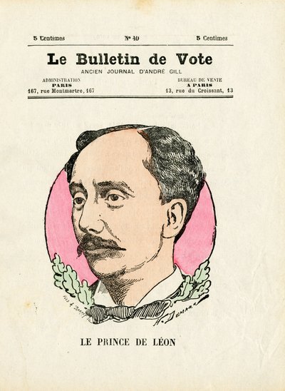 Karta do głosowania 2. seria, Satyryka w kolorach: Prince de Leon - ilustracja Henri Demare (1846-1888) autorstwa Henri Demare