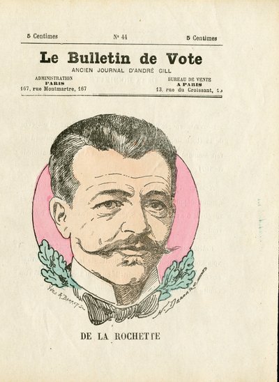 Karta do głosowania 2. seria, satyryczny w kolorze: De la Rochette - ilustracja Henri Demare (1846-1888) autorstwa Henri Demare