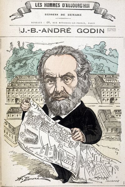 Jean Baptiste André Godin (1817-1888), przemysłowiec założyciel rodziny. Rysunek Demare W „Mężczyznach dnia dzisiejszego”. autorstwa Henri Demare