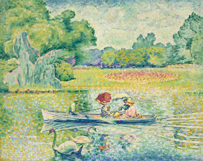 Pływanie łodzią po Bois de Boulogne; Rejs statkiem po Bois de Boulogne, ok. 1899-1900 autorstwa Henri Edmond Cross