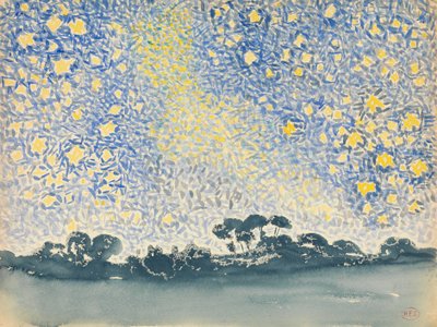 Pejzaż z gwiazdami, ok. 1905-08 (wc nad grafitem na białym papierze tkanym) autorstwa Henri Edmond Cross