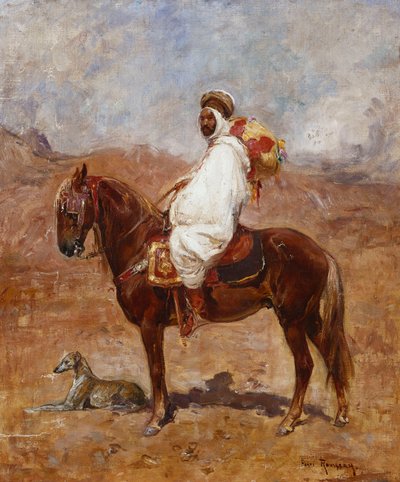 Arab na koniu w pustynnym krajobrazie autorstwa Henri Emilien Rousseau